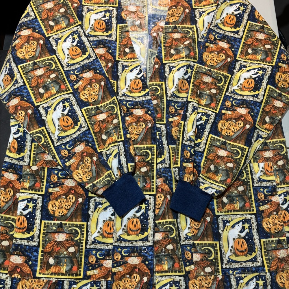 Halloween Themed Scrub Jacket with Pumpkins and Cats
